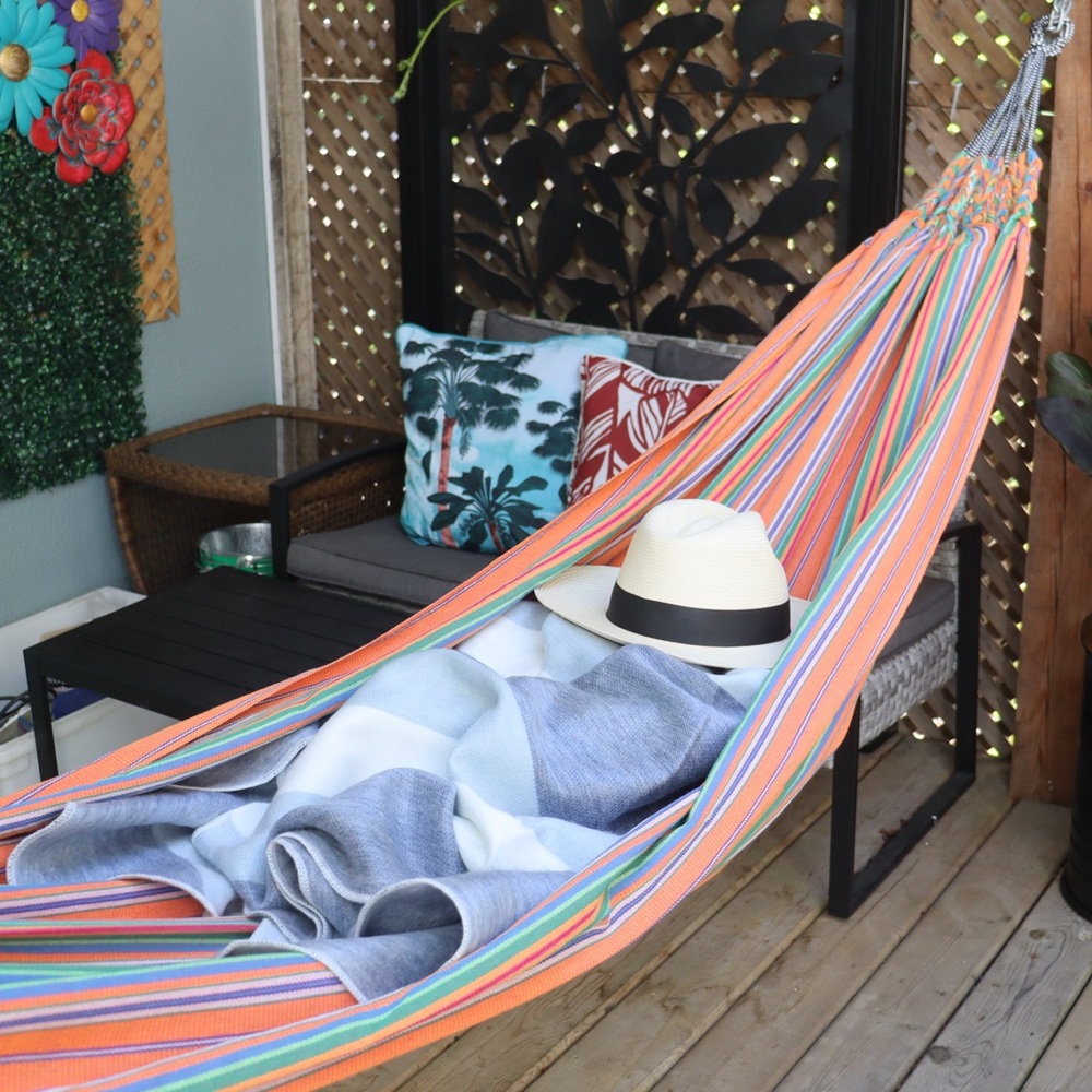 Cotton Striped Hammock, Handcrafted by local artisans in Ecuador